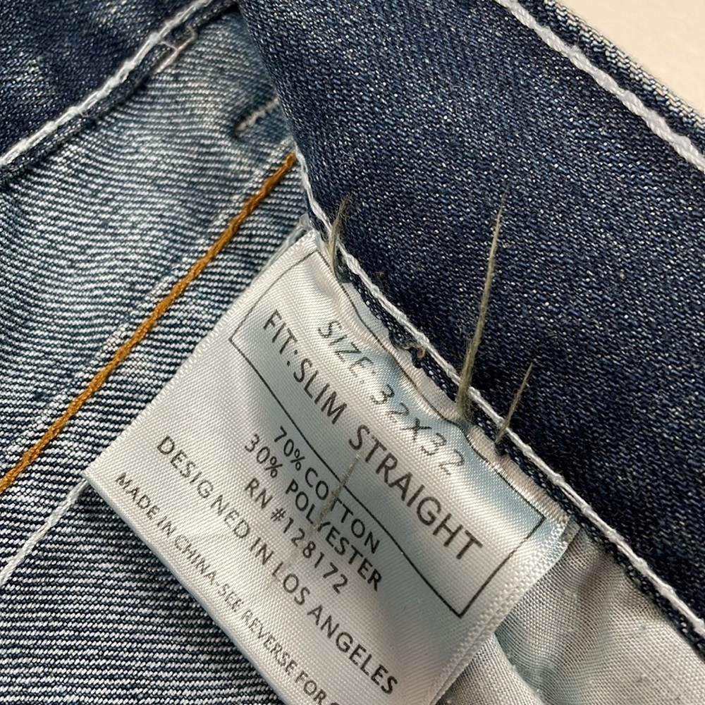 Ring Of Fire Slim Straight Jeans Mens 32/32 Blue Denim 5 Pocket Relaxed Pants - Picture 7 of 8